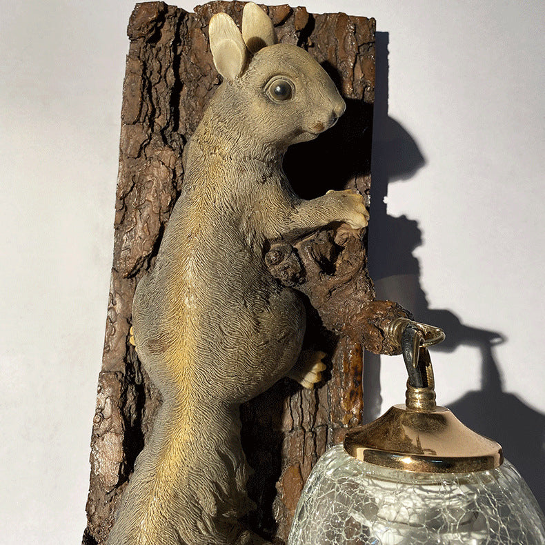Nordic Vintage Resin Squirrel Glass 1-Light Wall Sconce Lamp