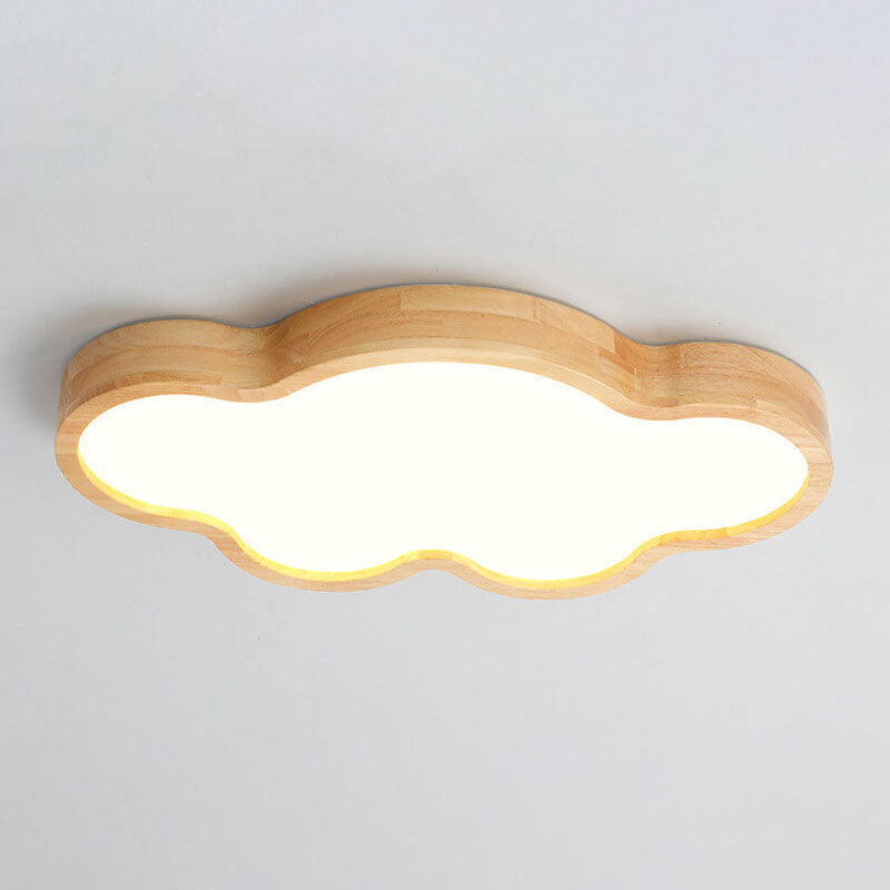 Scandinavian Modern Minimalist Clouds Stars Rubber Wood Acrylic LED Flush Mount Ceiling Light