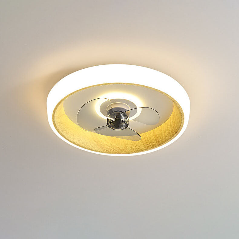 Nordic Minimalist Round Acrylic Wood Grain LED Flush Mount Ceiling Fan Light