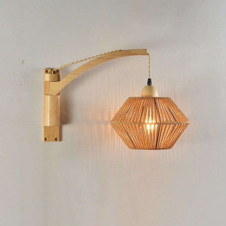 Vintage Simple Rope Weaving Lantern Cage Wood 1-Light Wall Sconce Lamp