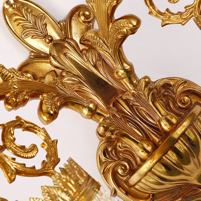French Luxury Crystal Copper Carving 1/2 Light Wall Sconce Lamp