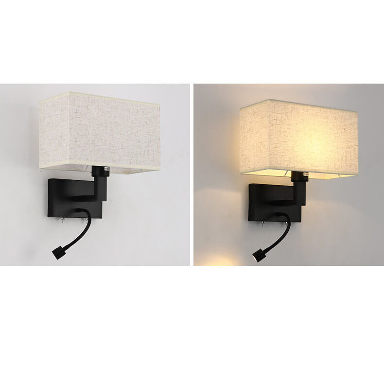 Modern Minimalist Solid Color Rectangular Iron Fabric 2-Light Wall Sconce Lamp
