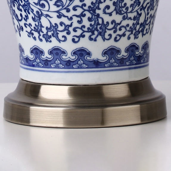 Traditional Chinese Ceramic Vase Cone Fabric 1-Light Table Lamp For Home Office