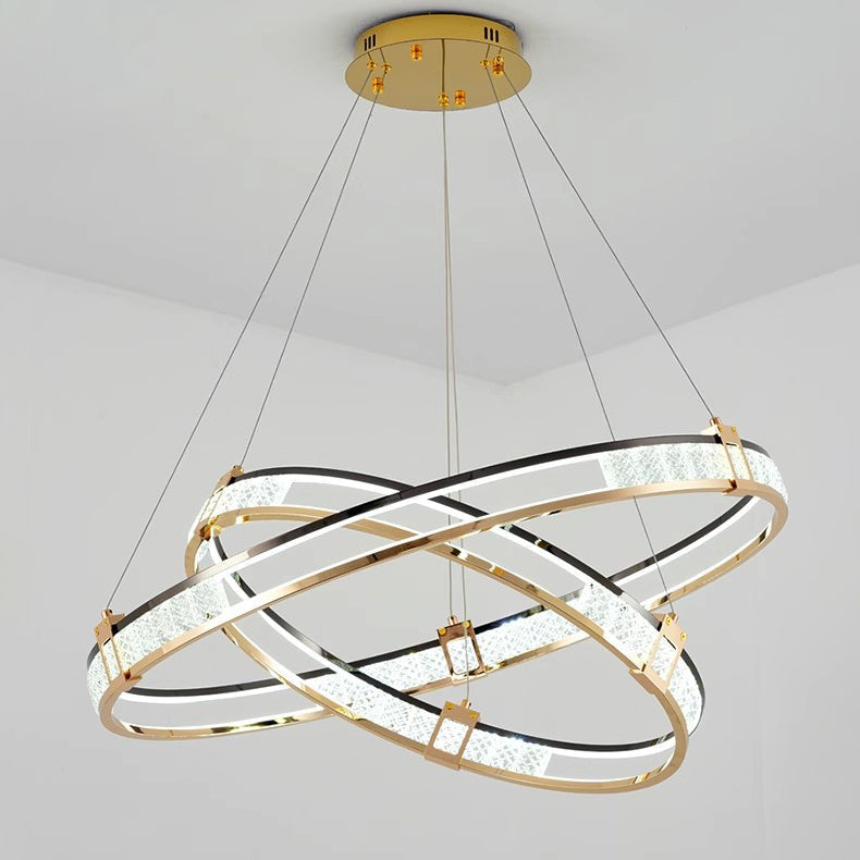 Modern Luxury Circle Aluminum Crystal Glass LED Chandelier For Living Room