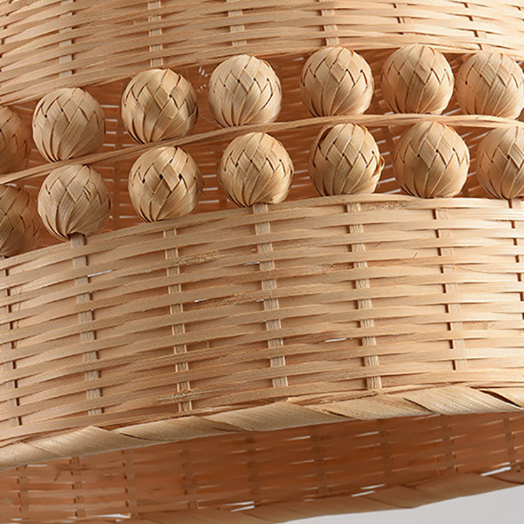 مصباح معلق صيني تقليدي على شكل قبة دائرية من الخيزران المجوف مزود بمصباح واحد لغرفة المعيشة