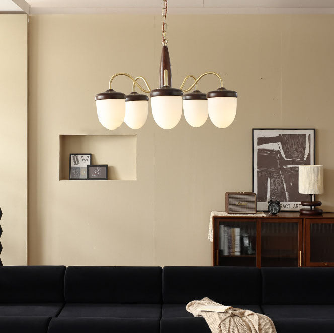 Traditional Vintage Pinecone Oval Copper Solid Wood 5 - Light Chandelier For Living Room