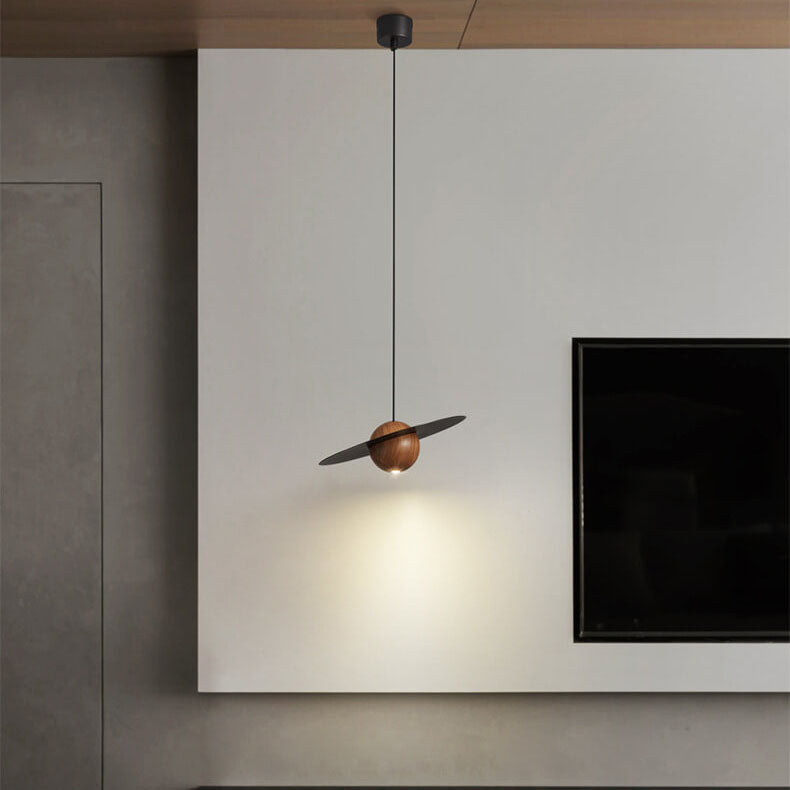 Modern Minimalist Walnut Copper Planet LED Pendant Light