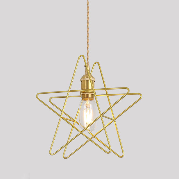 Industrial Creative Golden Heart & Pentagram Iron 1-Light Pendant Light