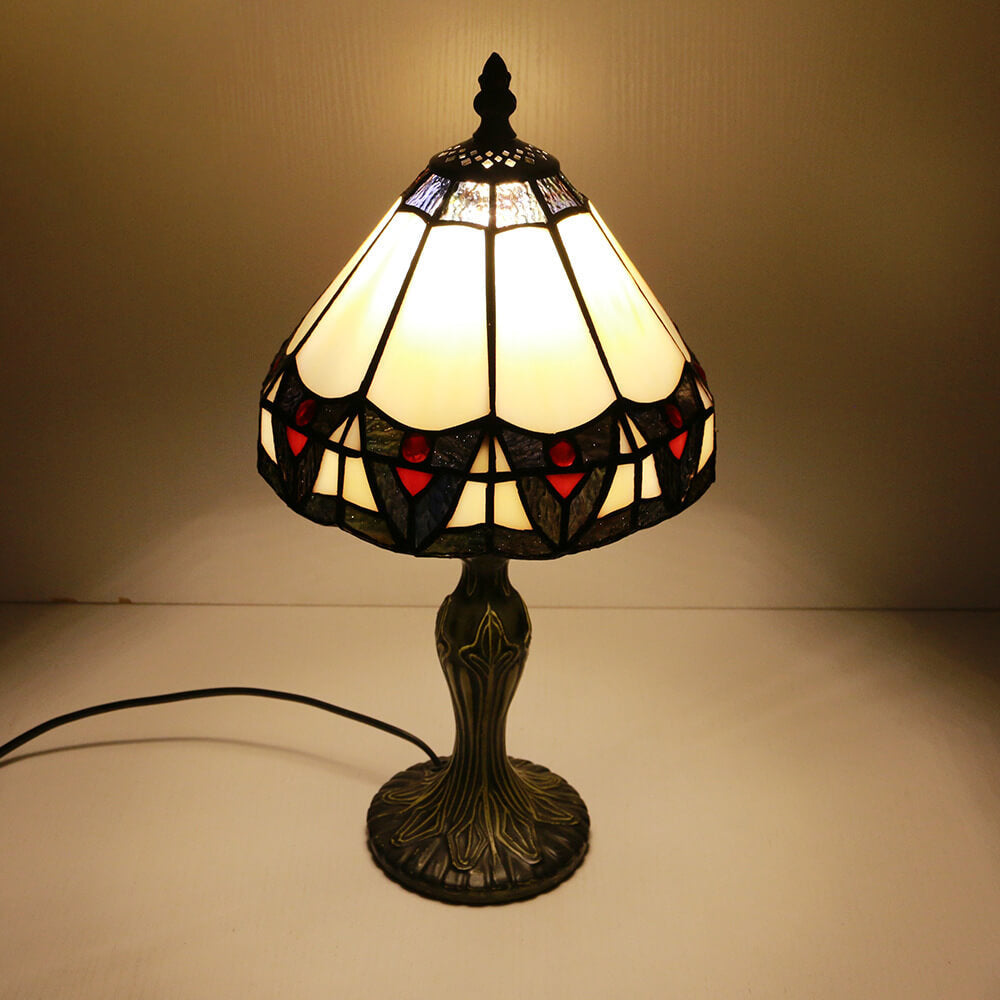 Tiffany Vintage Stained Glass Flower Dome 1-Light Table Lamp