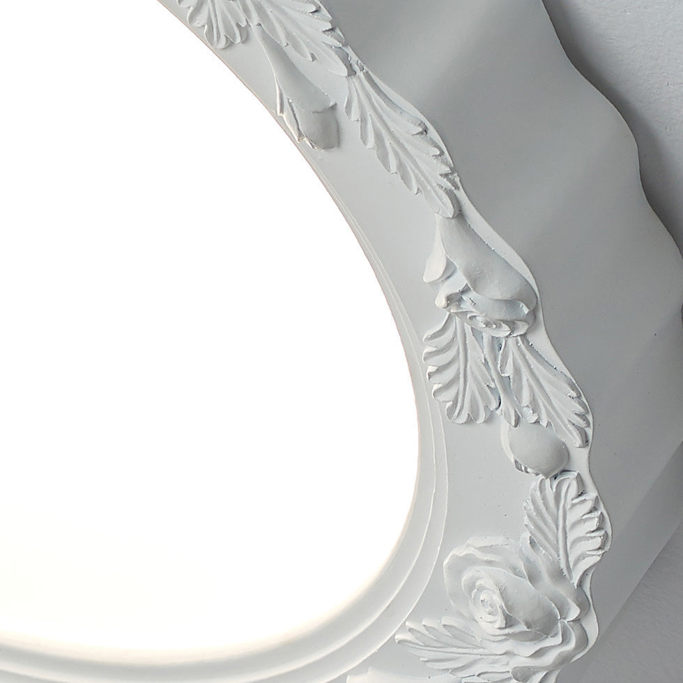 Traditional Vintage Round Petal Iron Resin Acrylic LED Flush Mount Ceiling Light For Bedroom