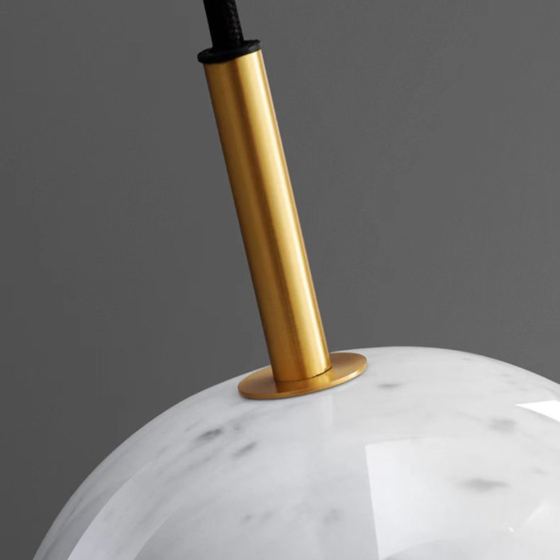 Contemporary Scandinavian Patterned Spherical Copper Marble Glass 1-Light Pendant Light For Bedroom