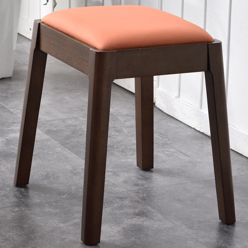 Modern Minimalist Rectangular Solid Wood Faux Leather Vanity Stool For Bedroom