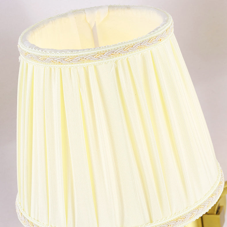 Modern Luxury Full Copper Frame Pleated Fabric Shade 1/2-Light Wall Sconce Lamp For Living Room