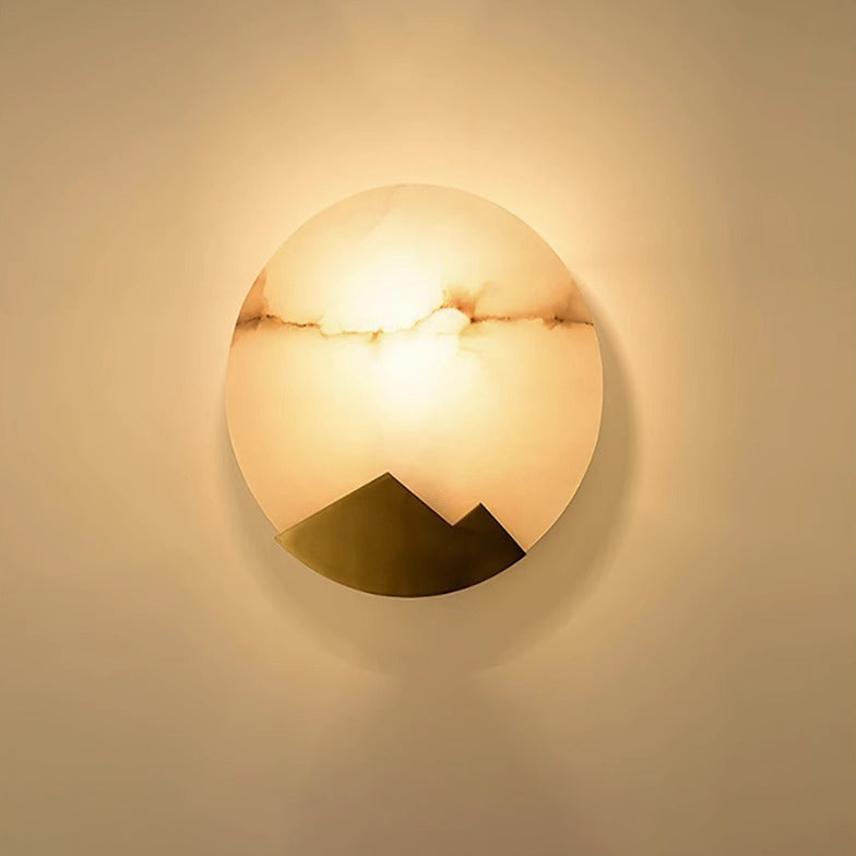 Modern Luxury Marble Round Shade Gold Finish Frame 1-Light Wall Sconce Lamp For Bedroom