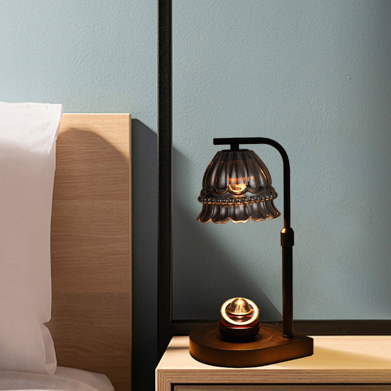 Modern Art Deco Flower Type Wooden Glass 1-Light Melting Wax Table Lamp For Bedroom