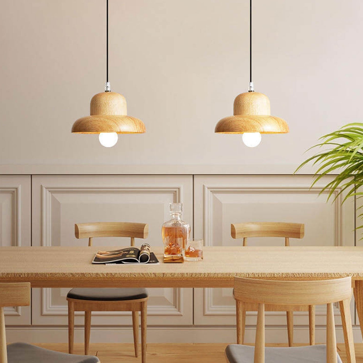 مصباح معلق على شكل قبة من الخشب الصلب الشمالي مزود بمصباح واحد