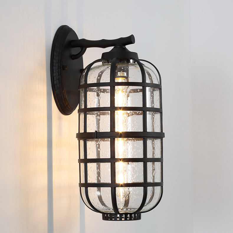 Contemporary Industrial Waterproof Lantern Aluminum Glass 1-Light Wall Sconce Lamp For Outdoor