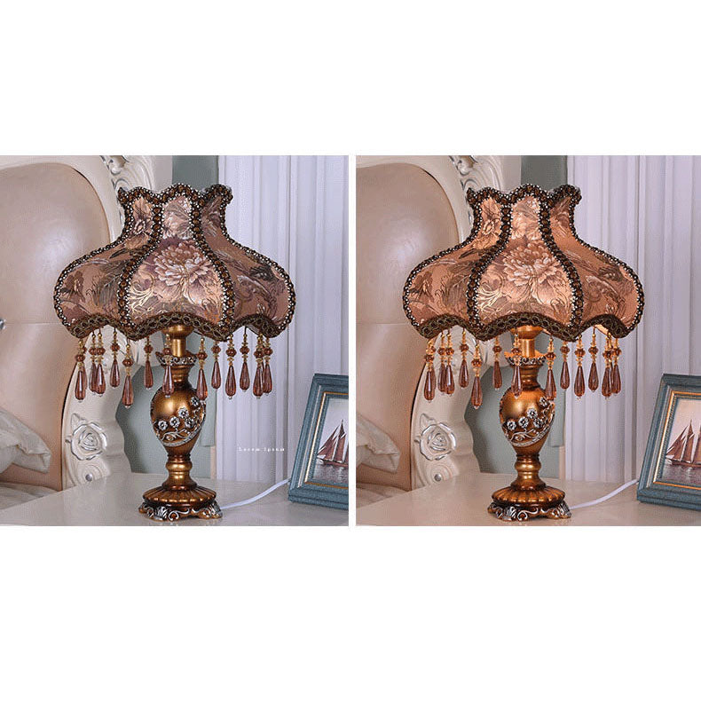 European Luxury Fabric Lace Resin 1-Light Table Lamp