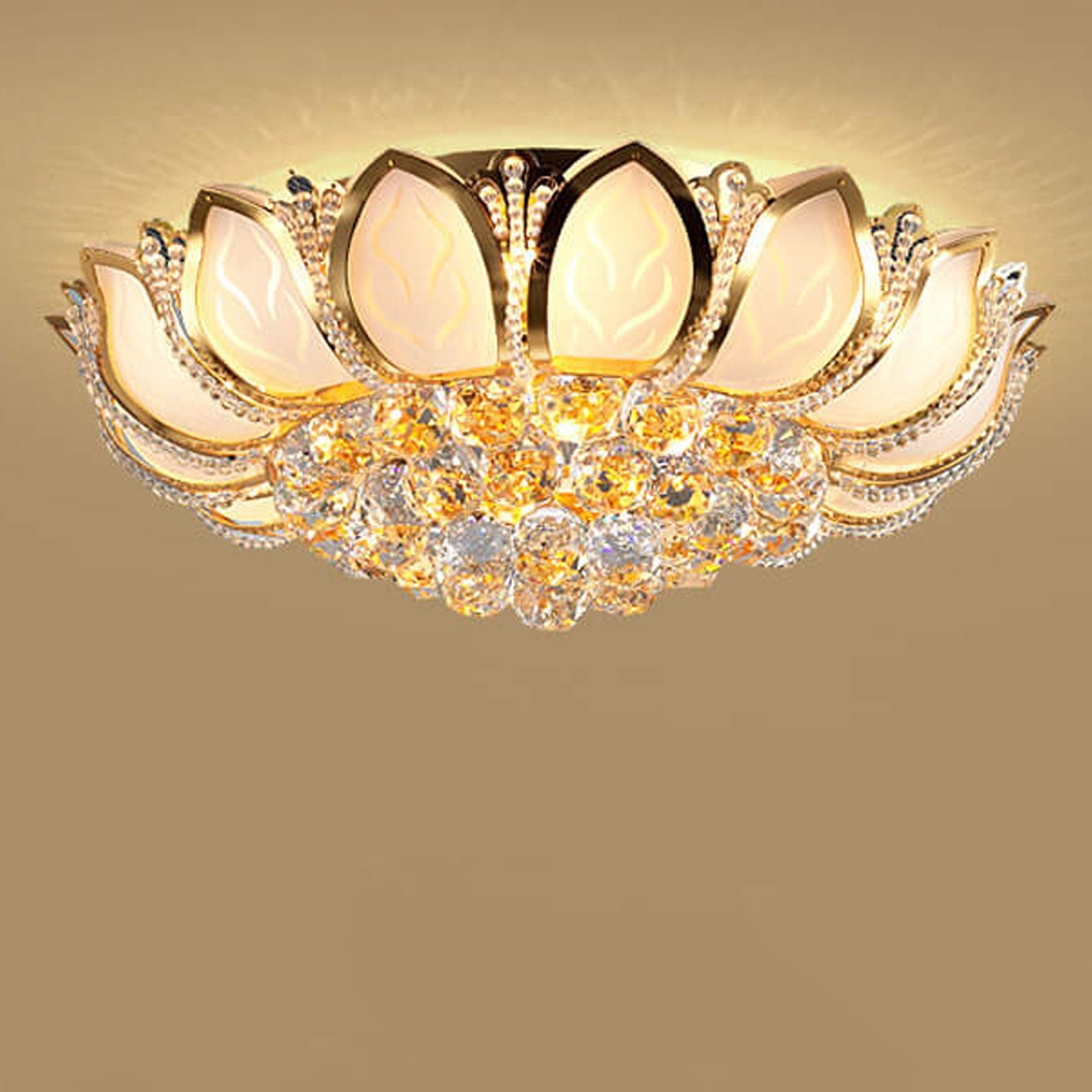 Modern Minimalist Round Lotus Crystal Flush Mount Ceiling Light