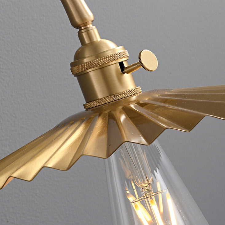 مصباح حائطي تقليدي عتيق مصنوع من النحاس بالكامل، مزود بطيات دائرية، مزود بمصباح واحد، لغرفة المعيشة