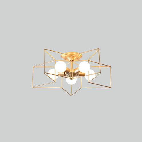Wrought Iron 5-Light Pentagram Shaped Semi-Flush Mount Lighting
