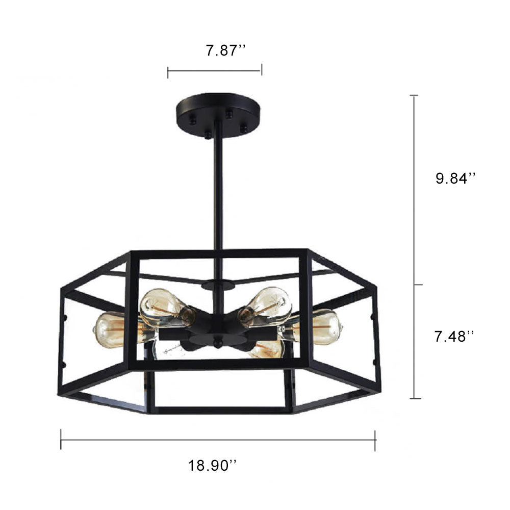 Vintage 6-Light Hexagon Semi-Flush Mount Lighting