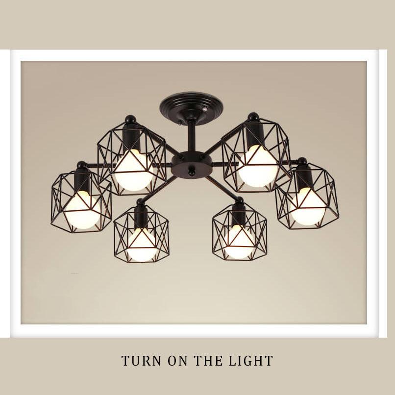 Wrought Iron 6-Light Geometric Lampshade Chandeliers