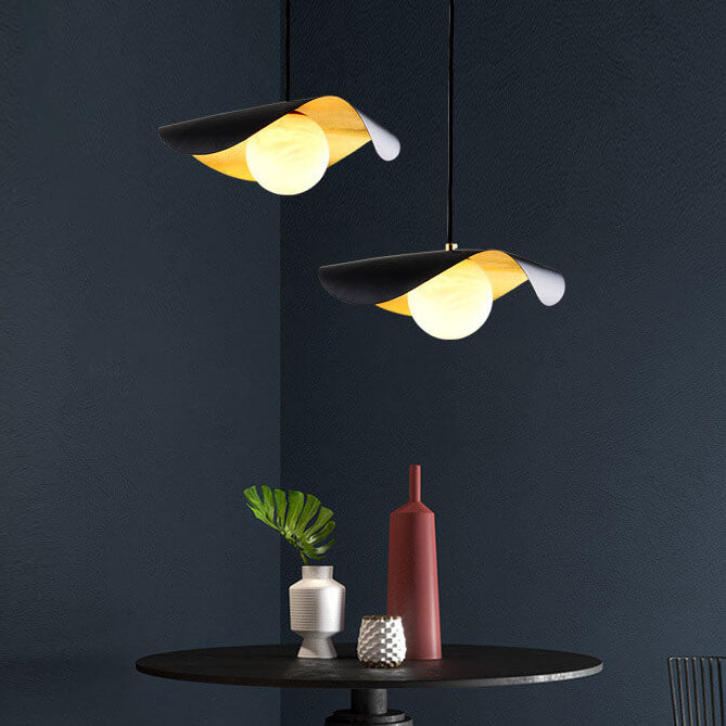 Modern Black Lotus Leaf 1-Light Faux Marble Ball Shade Pendant Light