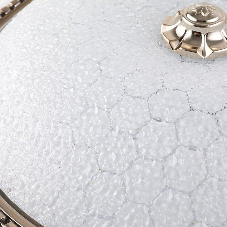European Retro Round Carved Lace Resin Glass LED Flush Mount Ceiling Light