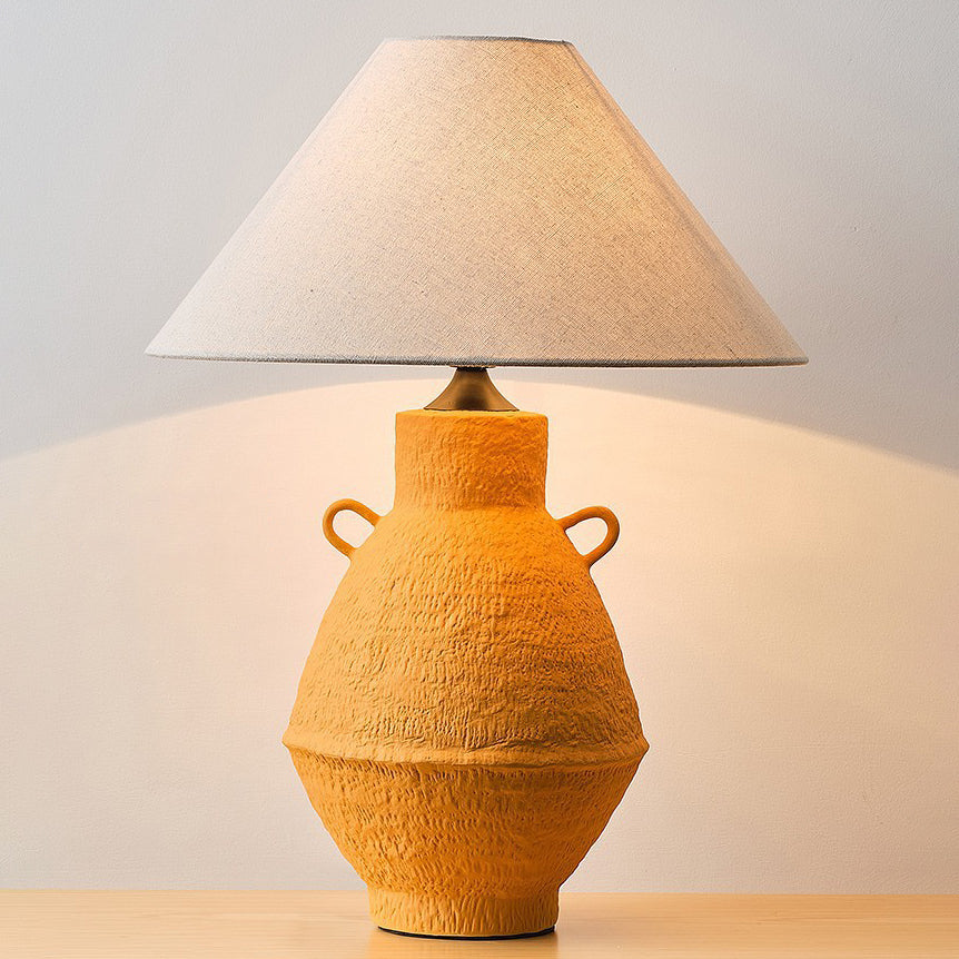 Traditional Japanese Jar Ceramic Fabric 1-Light Table Lamp For Living Room