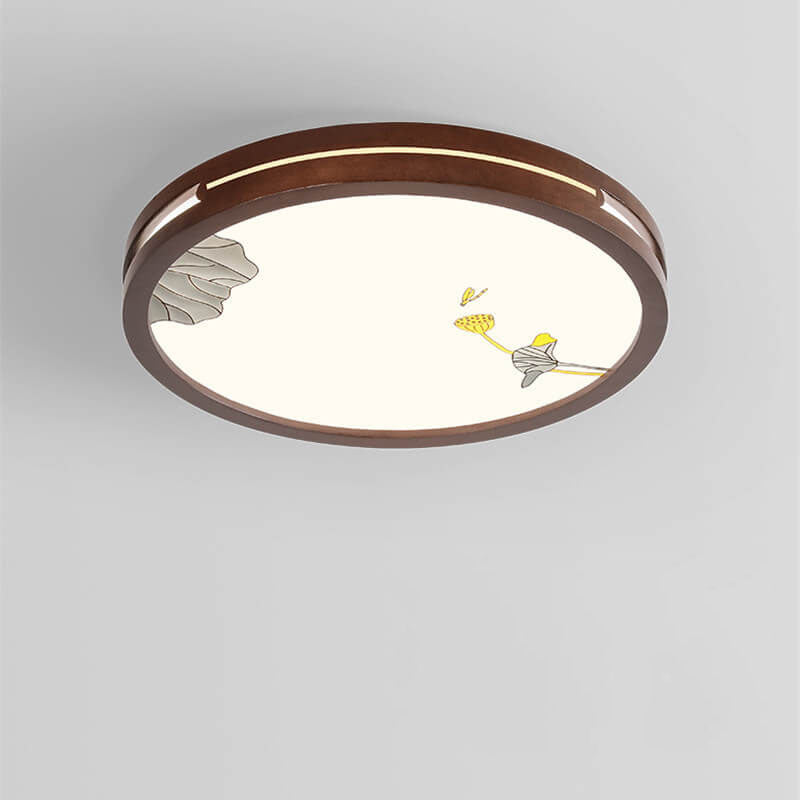 Modern Chinese Walnut Geometry Shape Acrylic LED Flush Mount Ceiling Light