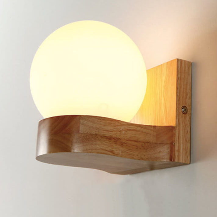 Modern Japanese Glass Shade Spherical 1-Light Wall Sconce Lamp