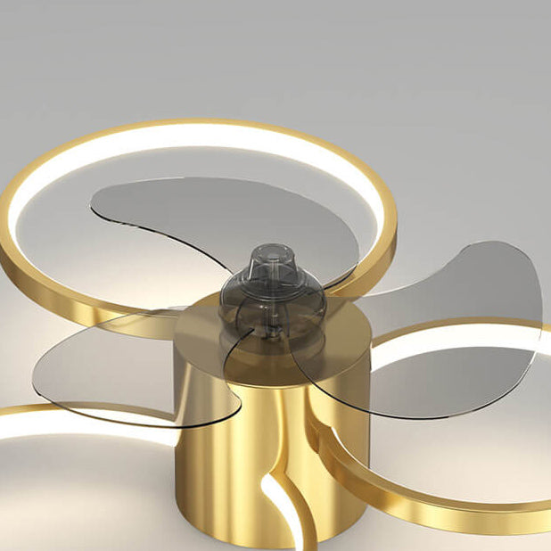 مروحة سقف LED بتصميم هندسي مربع دائري فاخر بإضاءة عصرية مثبتة على السقف