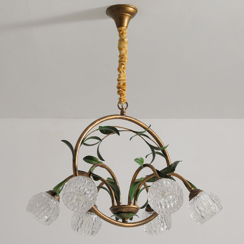 Modern Art Deco Iron Lacquered Ring Tulip Glass Crystal Shade 6/8-Light Chandelier For Living Room