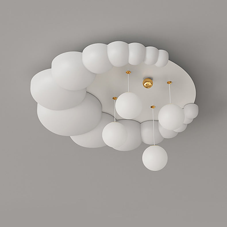 Modern Art Deco Oval Cream Bubble Flower Moon PE Iron LED Flush Mount Ceiling Light For Living Room
