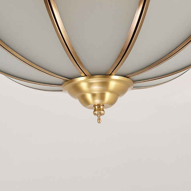European Brass Glass Round Flower Pattern 3/4/6 Light Flush Mount Ceiling Light