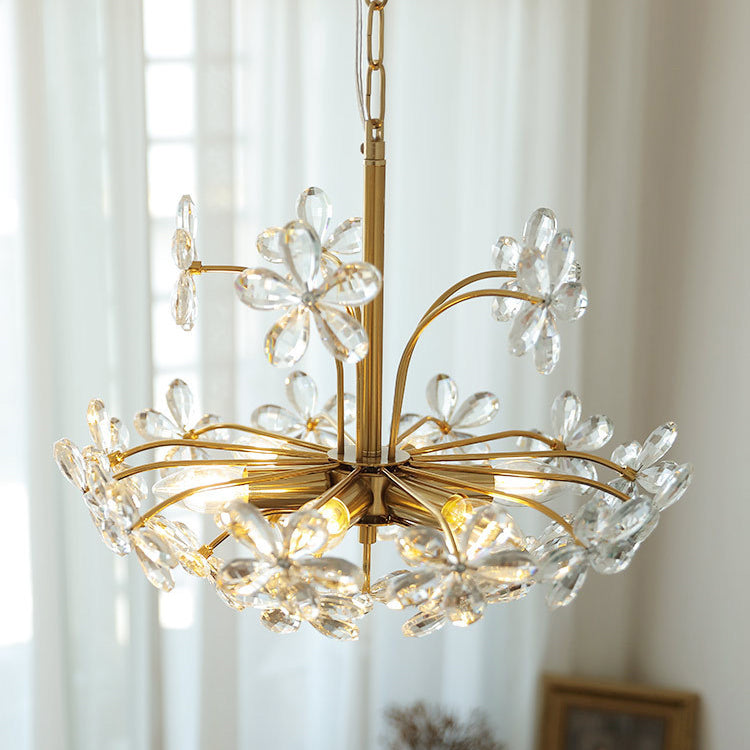 Traditional Vintage Petal Iron Crystal 6/8 Light Island Light Chandelier For Bedroom