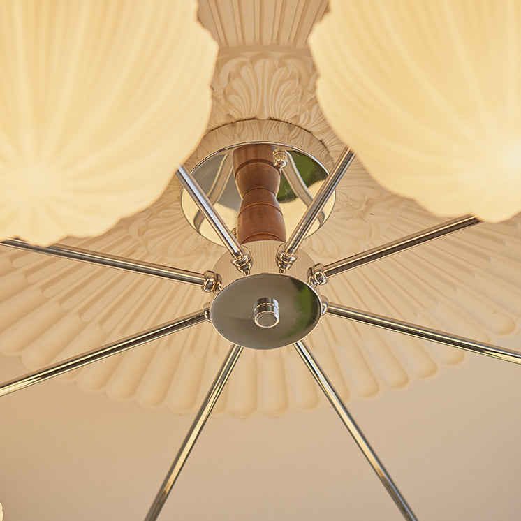 مصباح سقف شبه مدمج لغرفة المعيشة، بتصميم وعاء فرنسي تقليدي مصنوع من الحديد المضلع والخشب والزجاج، 3/5/8 مصابيح