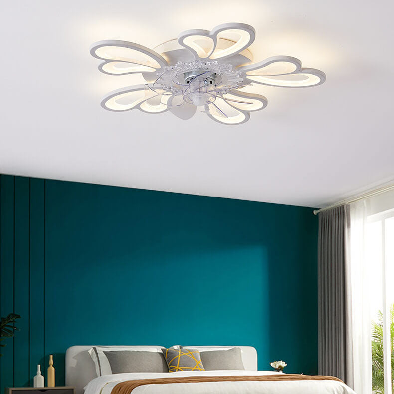 مروحة سقف LED مثبتة على شكل قلب مصنوعة من الحديد والأكريليك والبلاستيك بتصميم إسكندنافي حديث وبسيط
