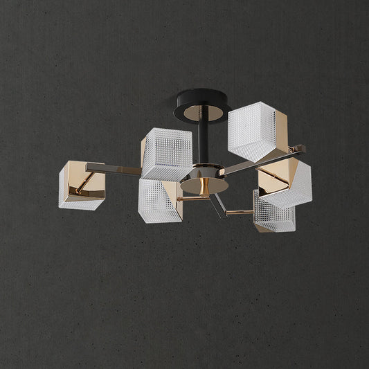 現代的なスカンジナビアのスクエアラウンドブランチアクリルアルミニウム6ライトセミフラッシュマウントシーリングライトリビングルーム用