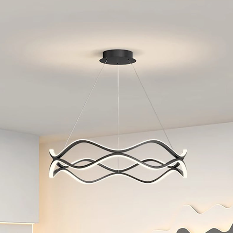 Contemporary Nordic Iron Aluminum Silica Round Wave LED Chandelier For Dining Room
