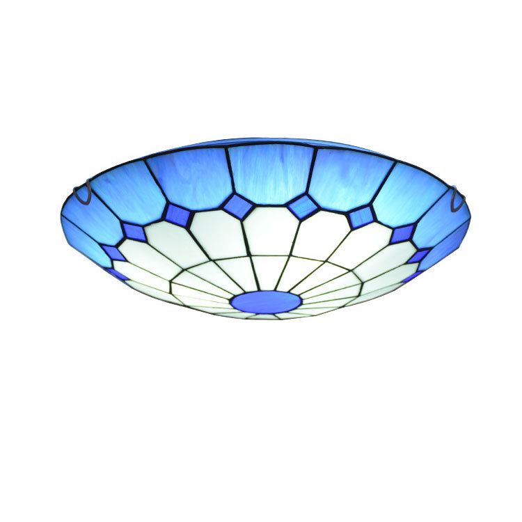 Traditional Tiffany Mediterranean Stained Glass Dome 2-Light Flush Mount Ceiling Light For Hallway