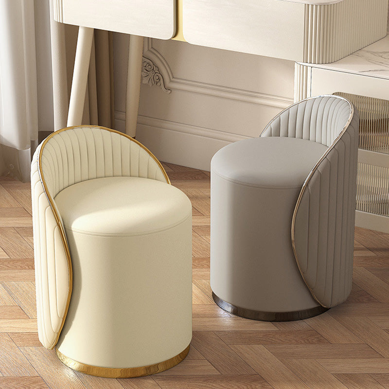 Modern Minimalist Cylinder Iron Nappa Leather Vanity Stool Backrest For Bedroom