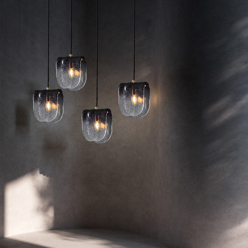 Modern Minimalist Arched Full Copper Blister Pattern Glass 1-Light Pendant Light For Living Room