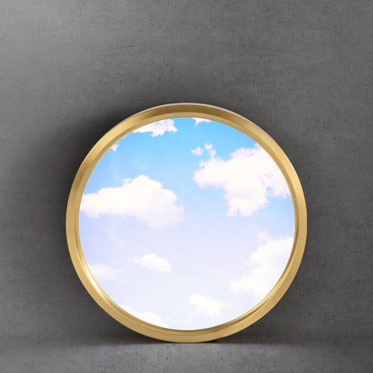 Modern Simplicity Full Copper Blue Sky Cloud Design Round Acrylic Shade LED Flush Mount Ceiling Light For Living Room