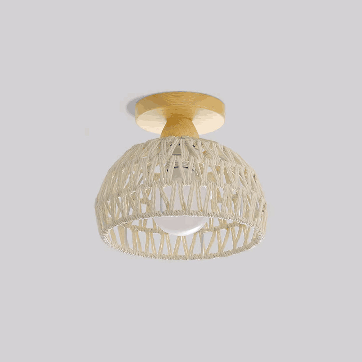Traditional Japanese Rattan Art Round 1-Light Semi-Flush Mount Ceiling Light For Entryway
