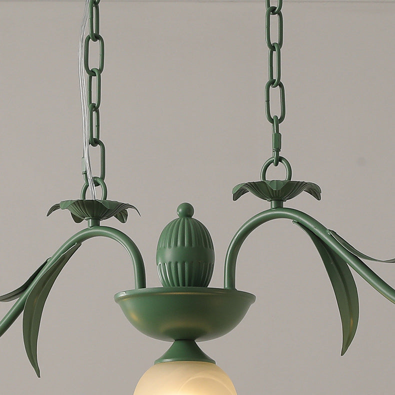Traditional French Iron Glass Flower 1/3 Light Island Light Chandelier For Living Room