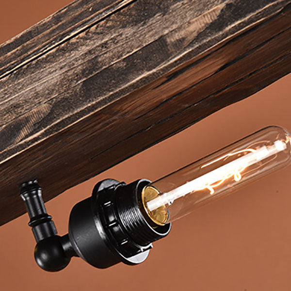 レトロなインダストリアル長方形木製アイアン5灯アイランドライトシャンデリア