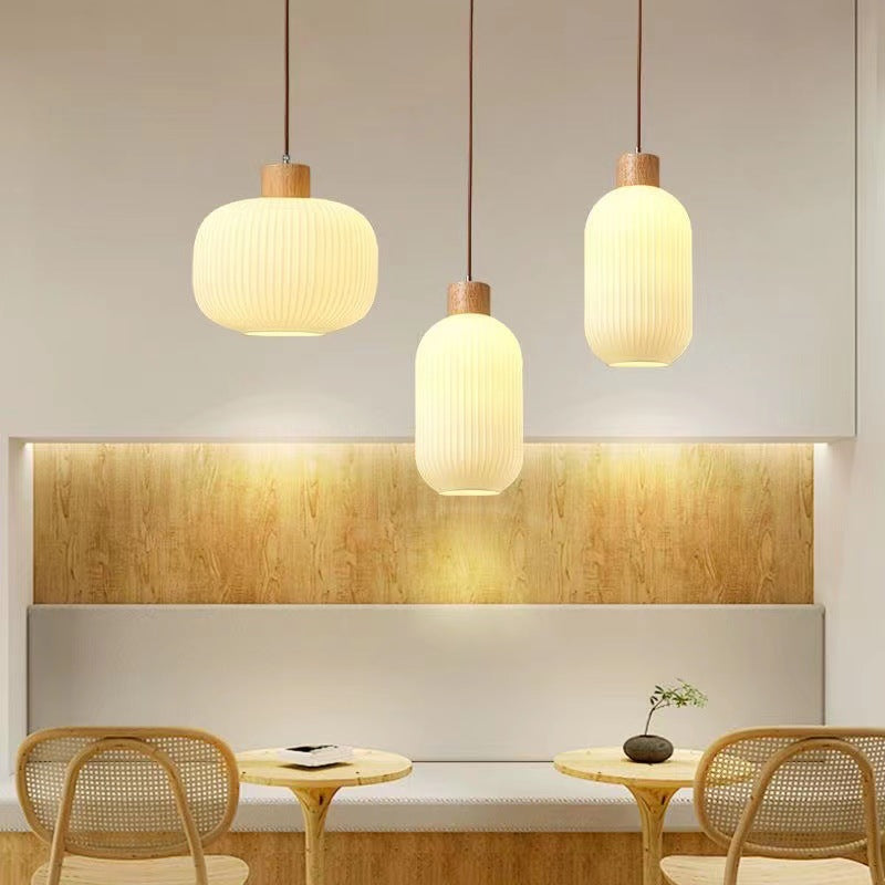 Japanese Minimalist Log Wood Strip Glass Jar 1/2/3 Light Island Light Chandelier
