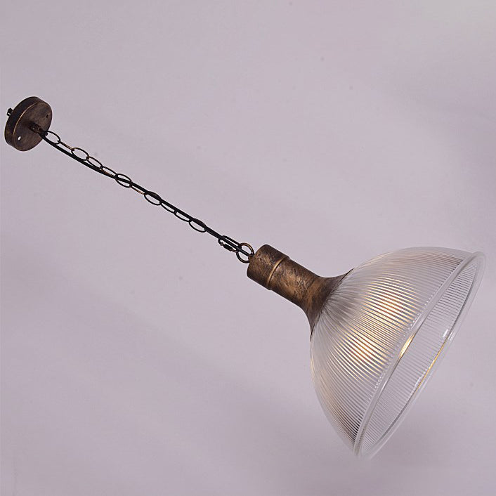 Contemporary Industrial Iron Vertical Ribbed Glass Semicircle 1-Light Pendant Light For Dining Room